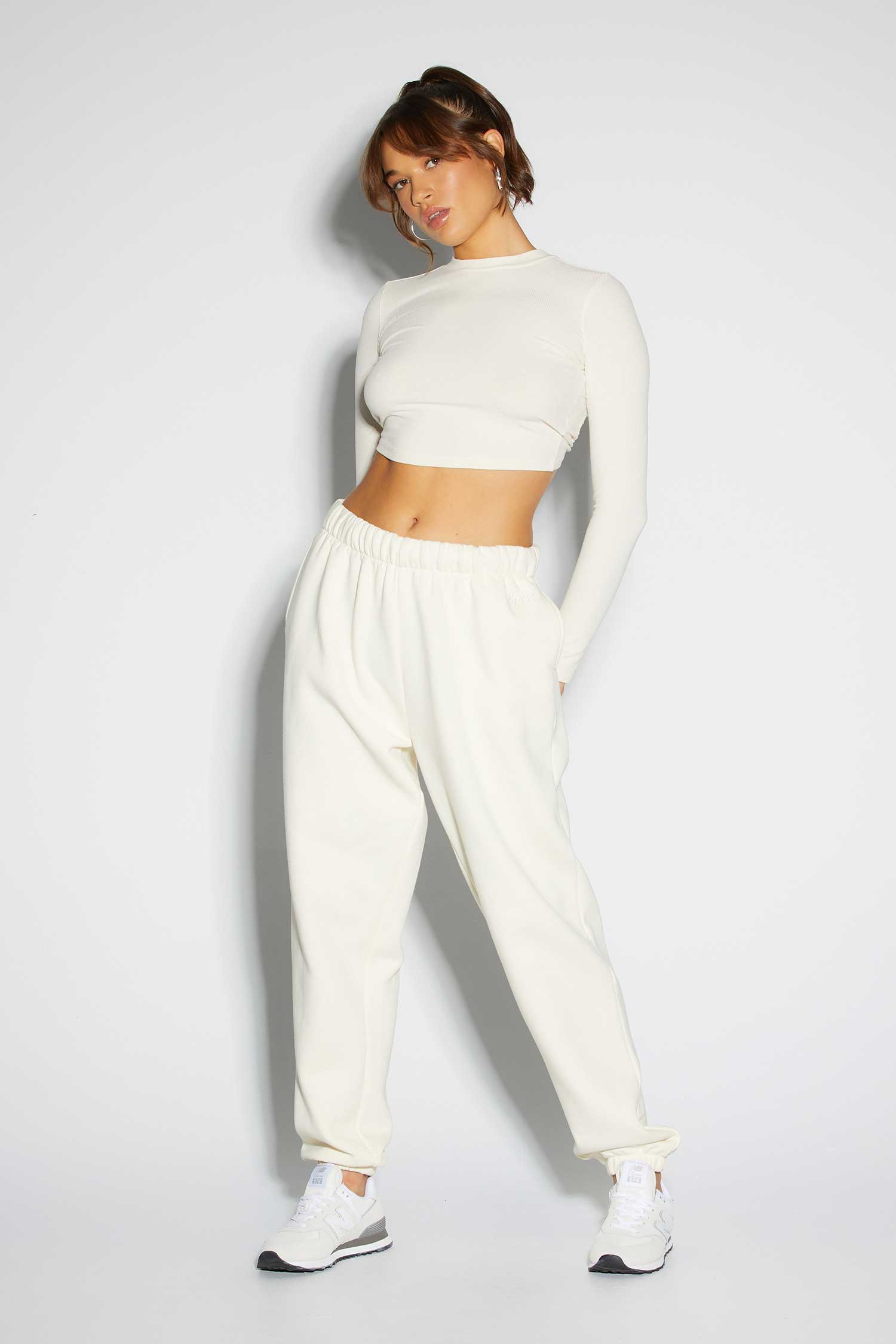 White shop crop joggers