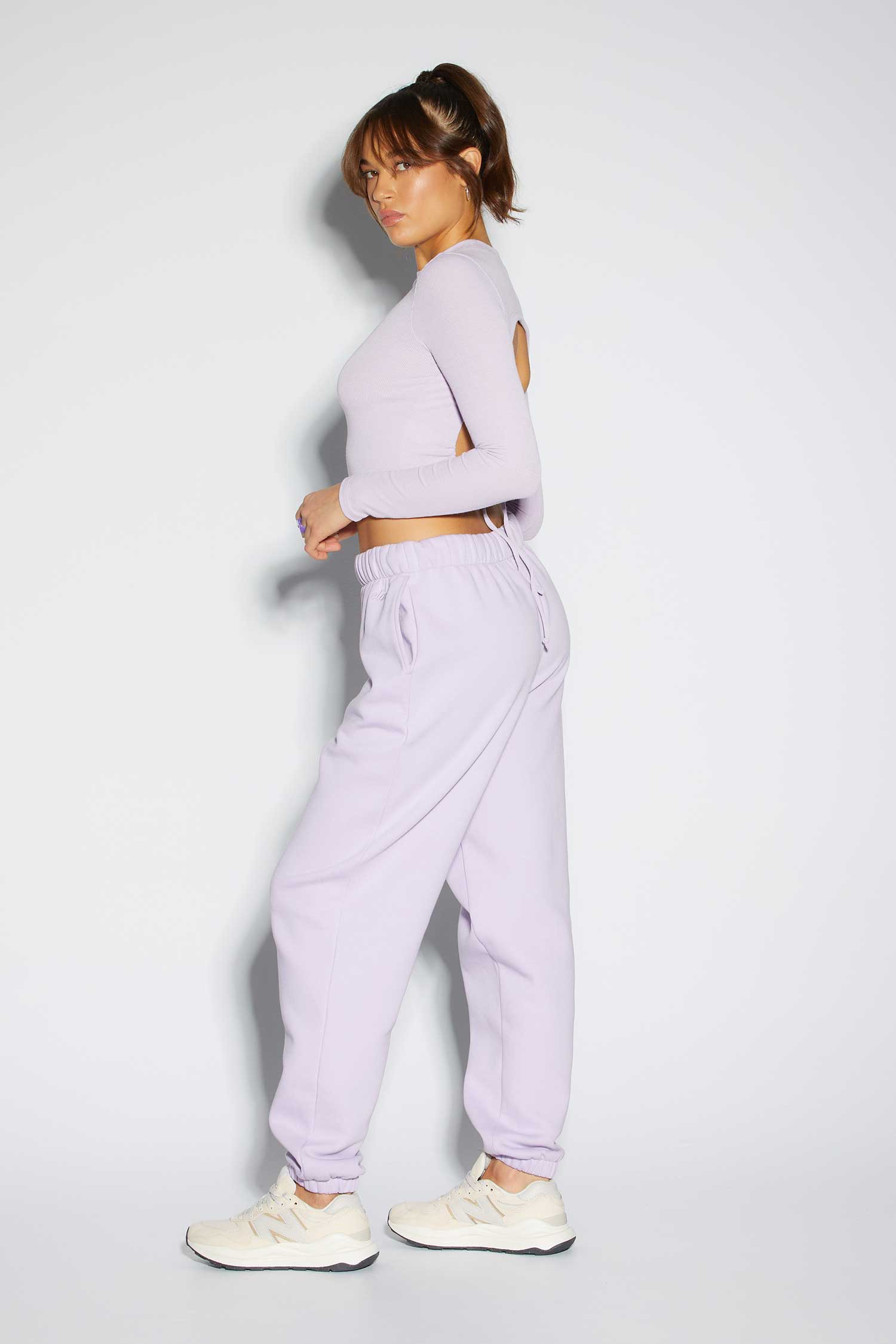 Purple and white joggers deals